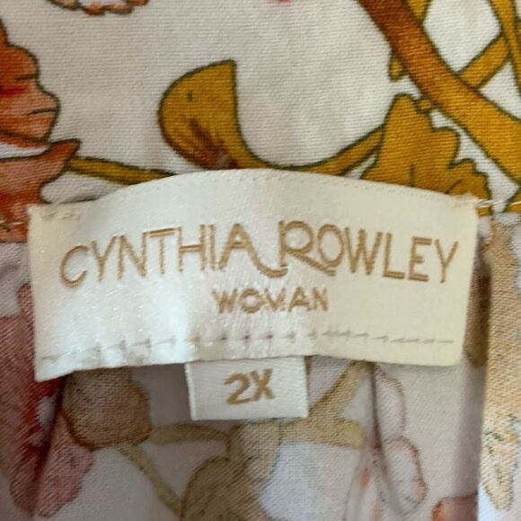 CYNTHIA ROWLEY Women’s Boho Floral Peasant Cottagecore Top Brown Gold Red 2X - Picture 10 of 10